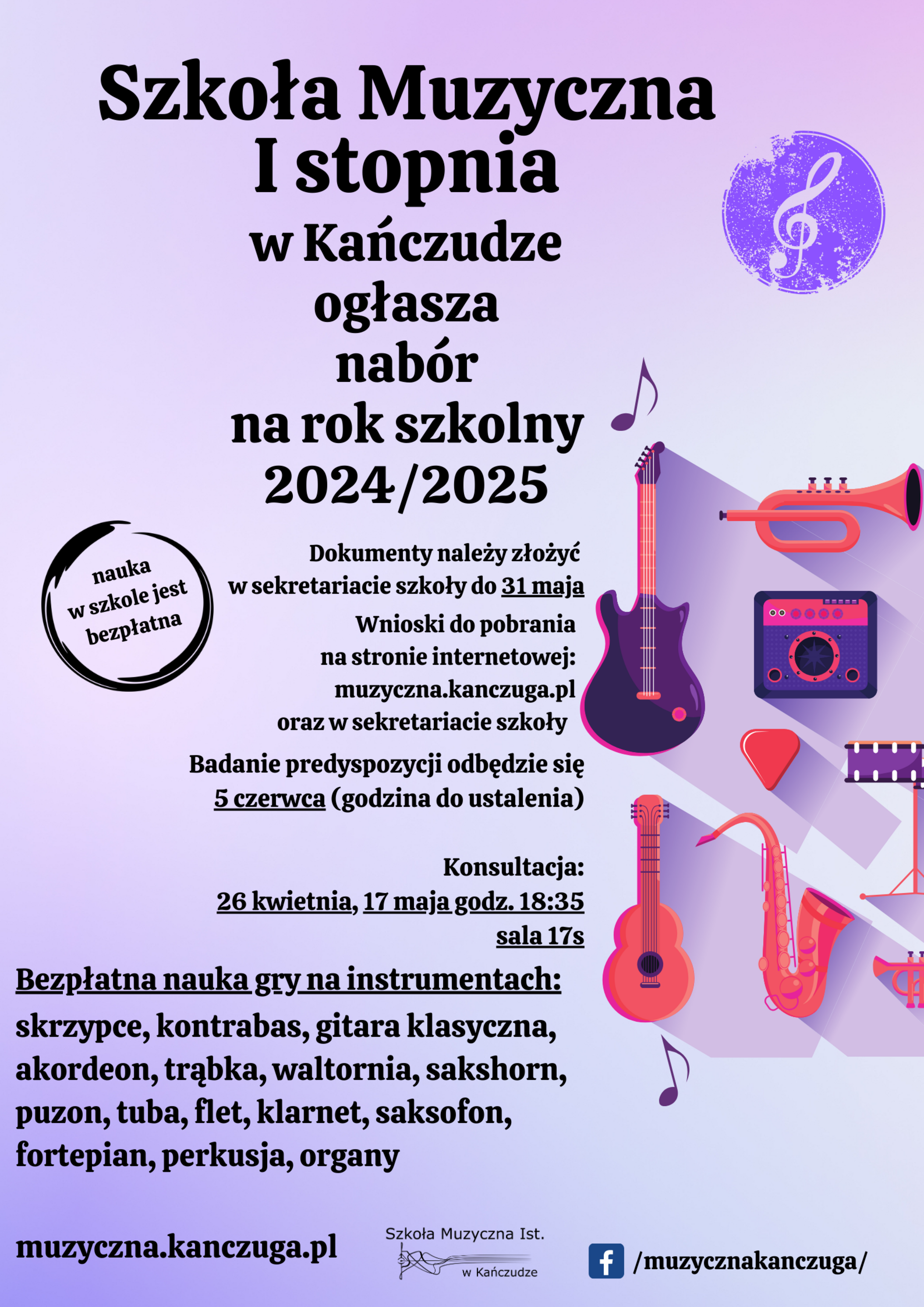 Szkoła Muzyczna w Kańczudze - plakat rekrutacyjny
